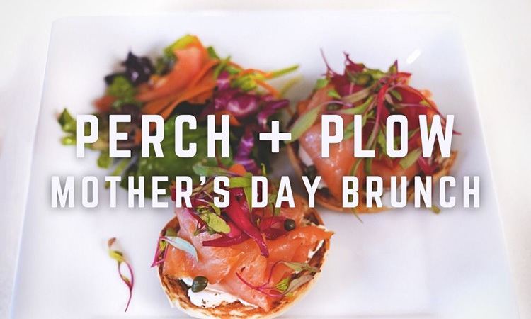 Bagel with Lox with text overlay "Perch and Plow Mother's Day Brunch"